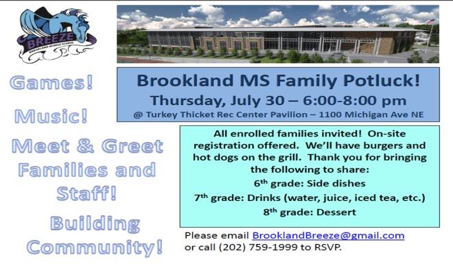 Brookland MS Family Potluck Flyer